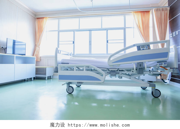 现代医院空置病房内的病床现代医院的病床。医院的空床，有医疗设备。医疗概念。生病了